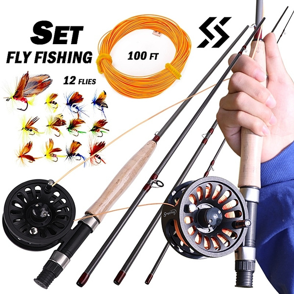 Sougayilang Travel Fly Fishing Rod and Reel Combos 4Piece Fishing Rod  Blanks with 5-6wt Fly Fishing Line Weights 12pcsTrout Salmon Flies