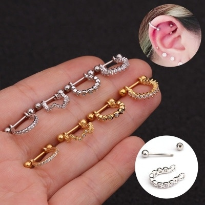1pc Barbell With Cz Hoop Cartilage 