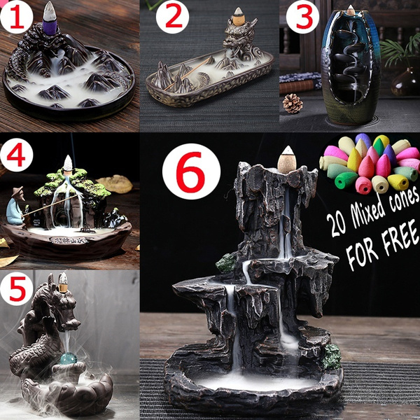 Incense Holderceramic Waterfall Smoke Backflow Incense Burner Aromatherapy Diffusers Ornament Home Decor Living Room Decorations Pcs Incense Cones Free Wish