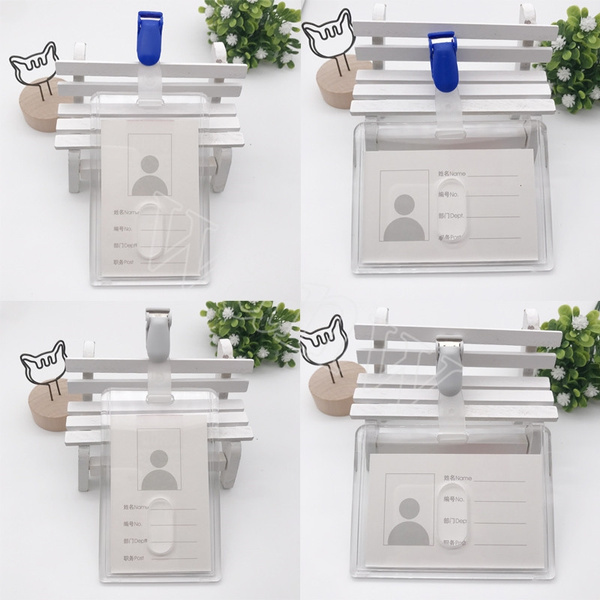 Clear Acrylic ID Card Holder Clip Set Vertical Horizontal Style for ...