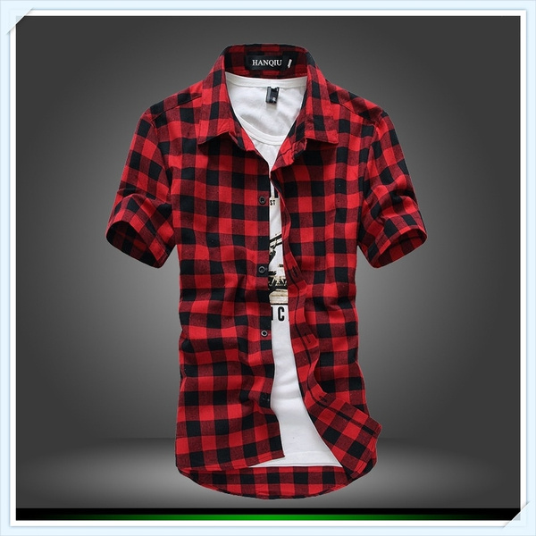 Red and Black Plaid Shirt Men Shirts New Summer Fashion Chemise Homme Mens Checkered Shirts Short Sleeve Shirt Blouse | Wish