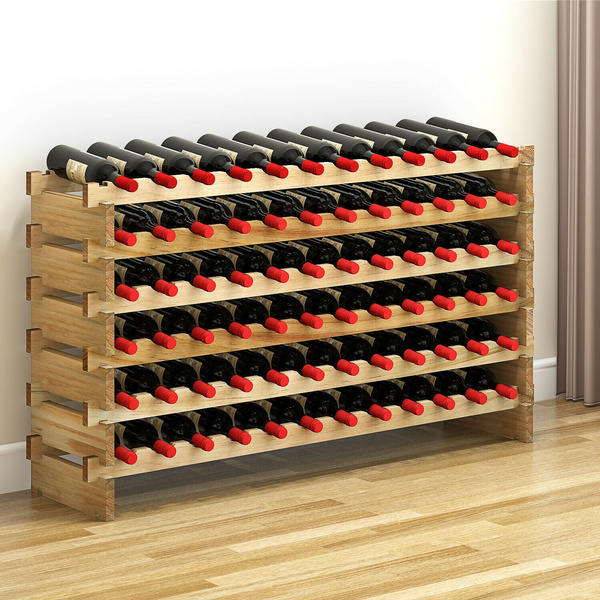 72 Bottle Shelf Wine Rack Holder Standing Holds Storage Fir Wood Cellar Standing