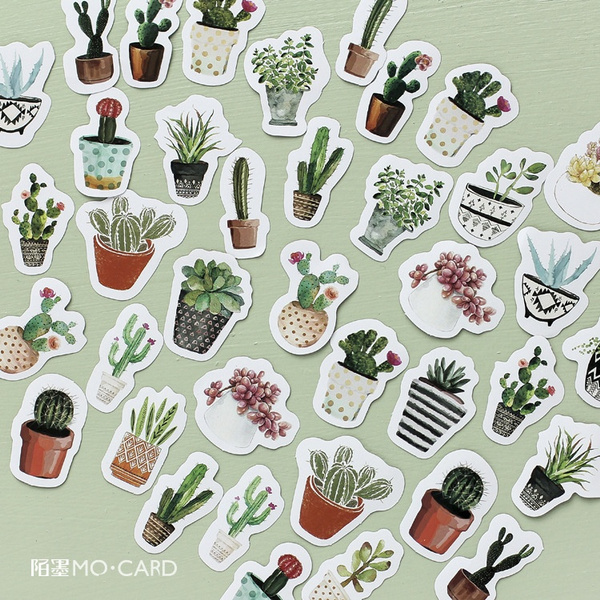 45pcs/box cute plant bonsai sticker kawaii day handmade paper ...