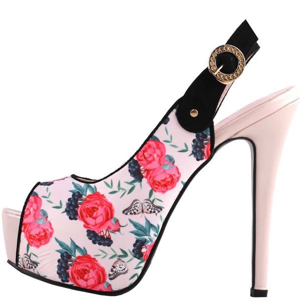 pink floral heeled sandals