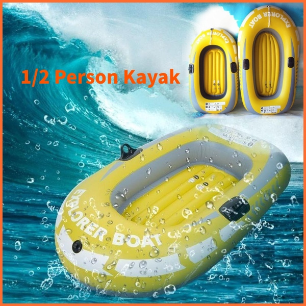 Yellow pvc inflatable kayak canoe 1 2 person rowing air boat fishing