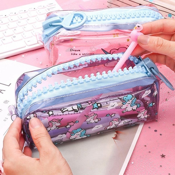 Cute Cartoon Big Zipper Transparent Unicorn Pencil Cases Pvc School Supplies Stationary For School Pencil Case | Wish