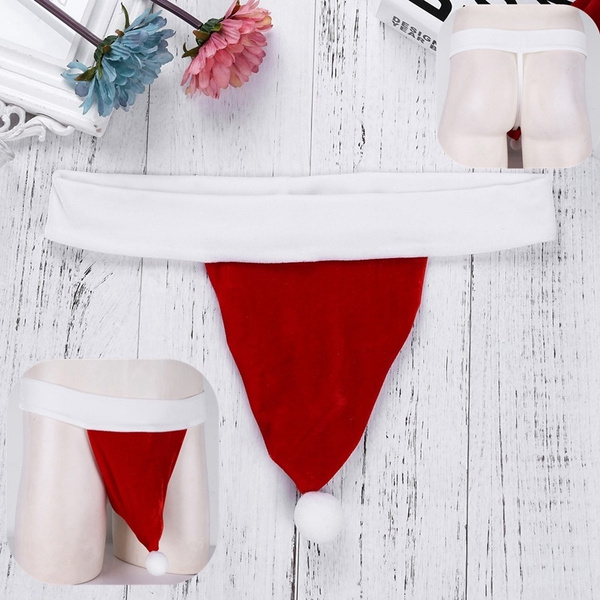 Men s G string Underwear Bikini Thong Sexy Lingerie with Christmas Hat Design Party Clothing