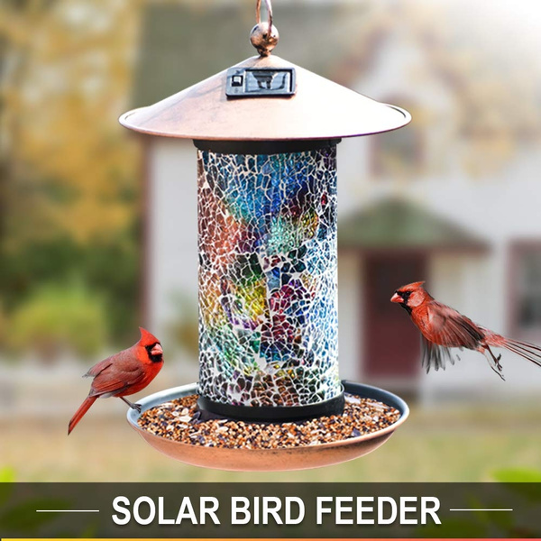 GloBrite Solar Bird Feeder Bird Feeders for Outdoors Hanging Heavy Duty Metal Wild Bird Feeders with Light for Garden Yard Outdoor Unique Lantern Shape Vintage Decorative Gifts