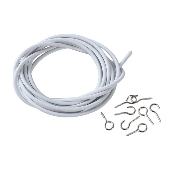 Select Your Length Net Curtain Wire Free Hooks & Eyes White Window Cable Cord 