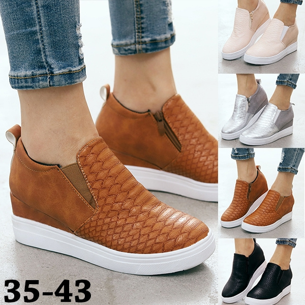 Botas curtas de couro confortável de alta qualidade para mulheres sapatos  casuais de cunha redonda cabeça plus size botins | Wish