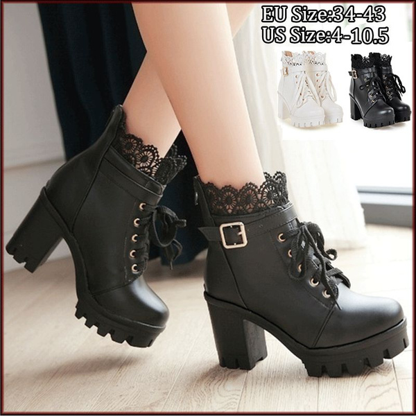 New Fashion Women Lady High Heels Booties Ankles Boots Lace Up 