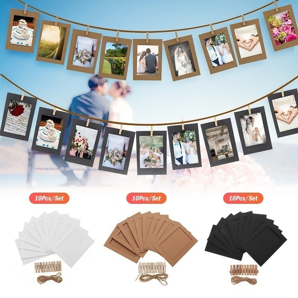 10PCS DIY Paper Photo Frame Wooden Clip Paper Picture Holder Wall  Decoration
