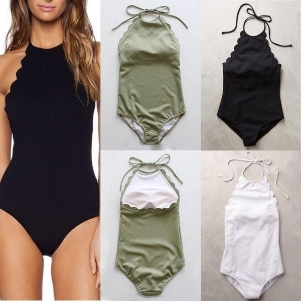 Women Summer Fashion Sexy Bikini Beach One Piece Halter Low Back