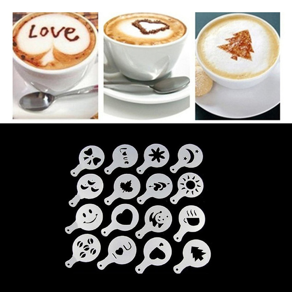 Hot Valentines 16Pcs Coffee Latte Art Stencils DIY Decorating Cake 