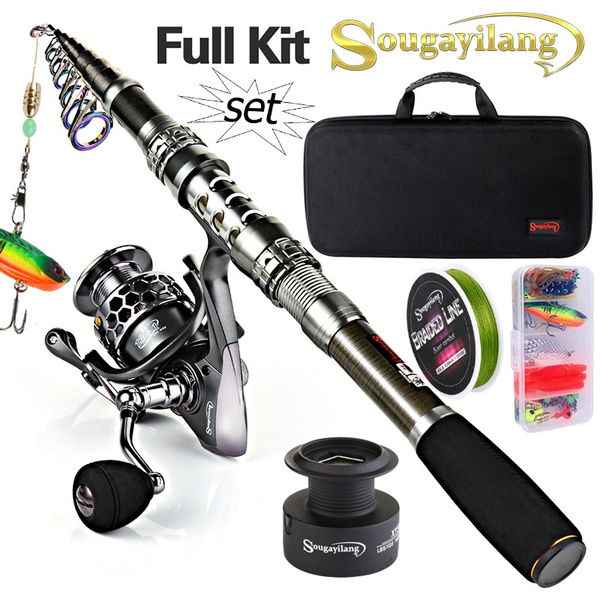Sougayilang Telescopic Fishing Rod With 13+1BB Spinning Fishing Reel  Accessories Line Rod Bag Lures Combos Set for Travel Rocsk Fishing Gear