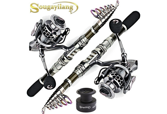 Sougayilang Telescopic Fishing Rod Reel Combos with Carbon Fiber Fishing Pole Spinning Reels and Fishing Accessories for Travel Ocean Saltwater Freshwater Fishing