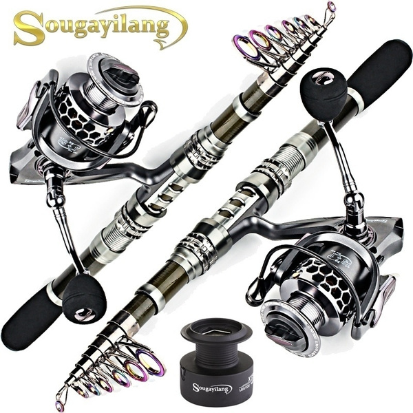 Sougayilang FIshing Rod Combos Carbon Fiber Travel Spinning Fishing Rod and  Fishing Reel Combos Portable Telescopic Fishing Pole Spinning Reels for