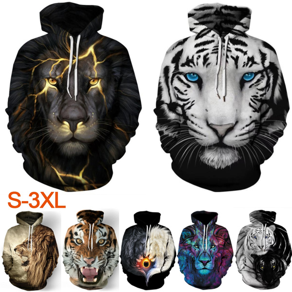 Men Hip Hop Hoodies Sweatshirt Funny 3D Tiger Lion Plus Size S3XL