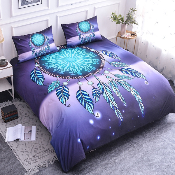 Gradient Blue Color Fantastic Turquoise Dream Catcher Feather Bedding Sets Soft Microfiber Duvet Cover Set Au Eu Uk Us Single Twin Double Full Queen King Size Wish Gradient Blue Color Fantastic Turquoise, Turquoise King Size Bedding Sets