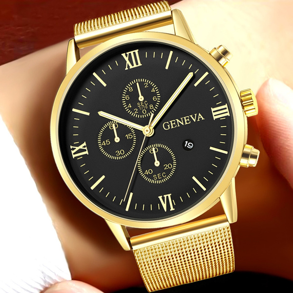 Mens Watches Fashion Geneva Men Calendar Stainless Steel Mesh Quartz Wristwatch Business Watch Montre Homme