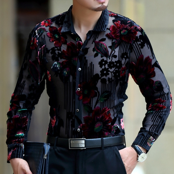 Luxury Men Lace Shirt Club Party Prom Sexy Transparent Male Shirt ...