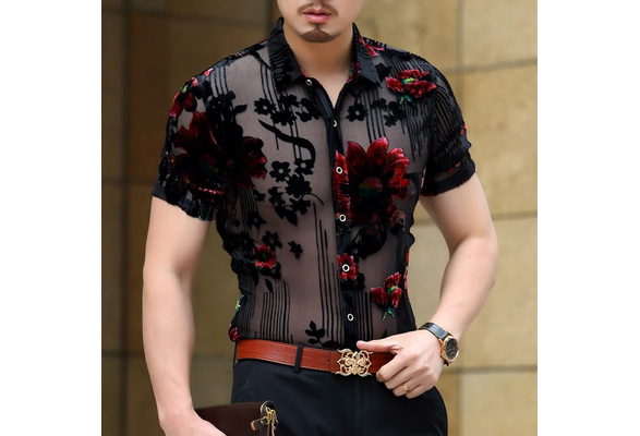Short Sleeve Transparent Flower Velvet 