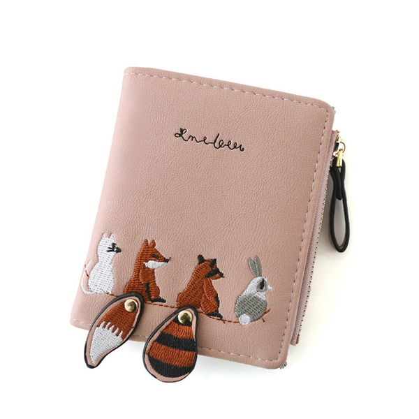 Embroidery Animal Short Wallet Women Wallets Zipper Purse for Girls Fashion Animal Wallets Trendy Coin Purse Card Holder for Gifts