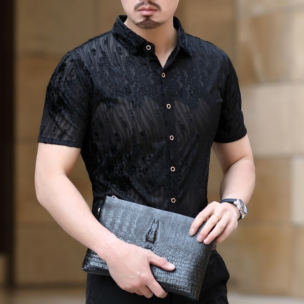 2019 Camisa Social Fashion Men Streetwear Shirt Transparent Short Sleeve Velvet Shirt Hombre Hawaiian Man Shirt Camicia Uomo | Wish