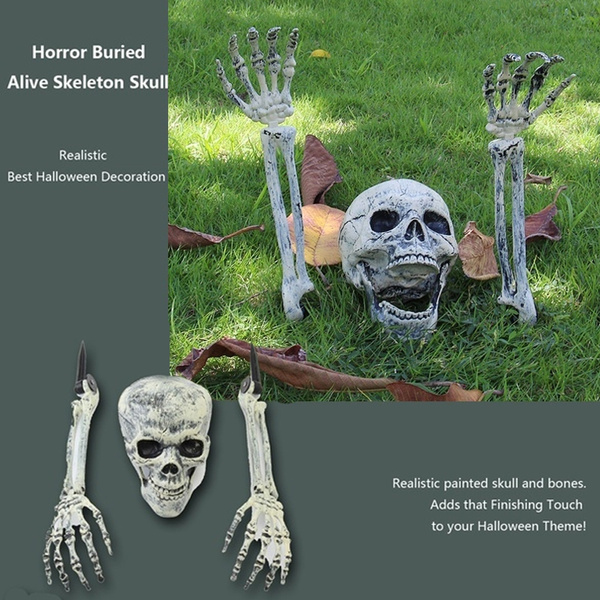 Halloween Garden Yard Lawn Decoration Horror Buried Alive Skeleton Skulls 3pcs 