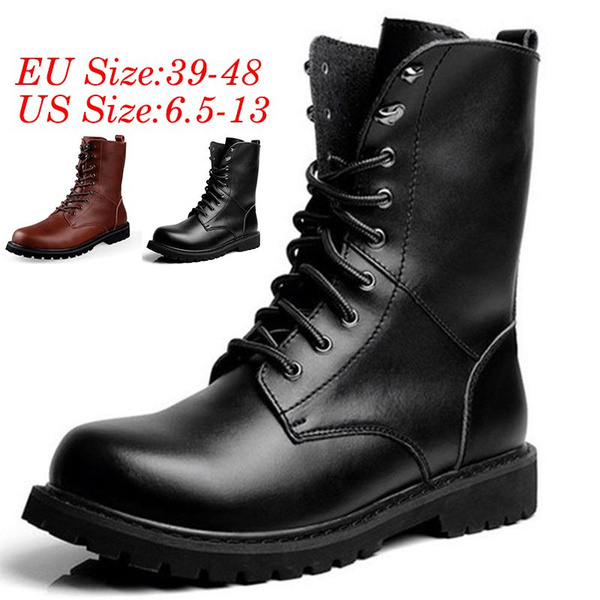 legering Gurgle produktion Mens Leather Black Lace Up Military Army Combat Boots Mens Ankle Boots  Shoes Plus Size 38-48 | Wish