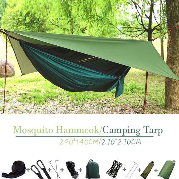 Upgraded 290*140/270*270cm Onepiece Camping Hammock with Mosquito Net
