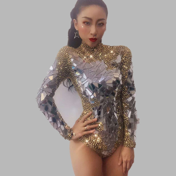Sparkling Sequin Rhinestone Bodysuits Stage Jumpsuits Singer Dancer Performance