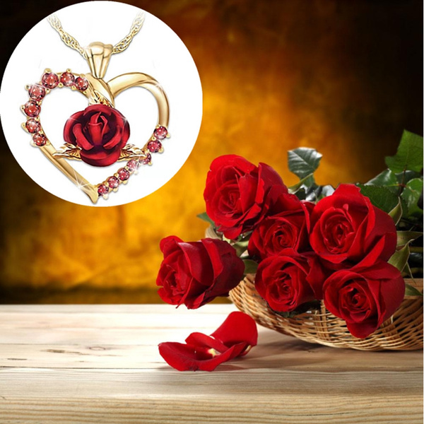 18K Gold-plated Heart-shaped Ruby Rose 