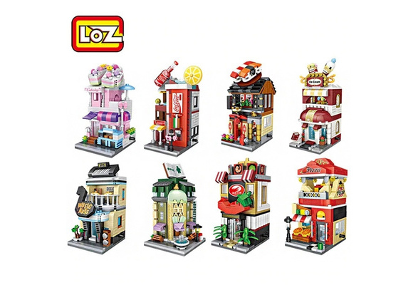 4 set LOZ Blocks Mini Street Building Block Pizza Sushi Icecream Shop Toys 