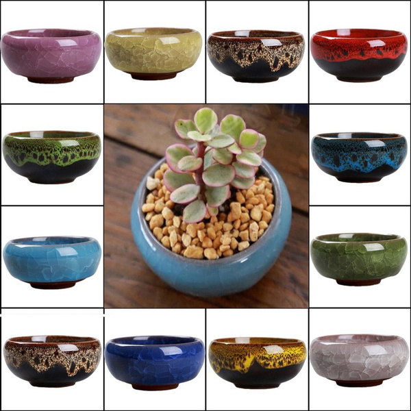 Ice-Crack Glaze Flower Ceramics Succulent Plant Mini Pot Garden Flowerpot Decor 