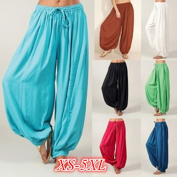 Women Summer Loose Trousers Lady Casual Plus Size Yoga Pants Solid Color Harem Pants Cotton and Linen Pants 