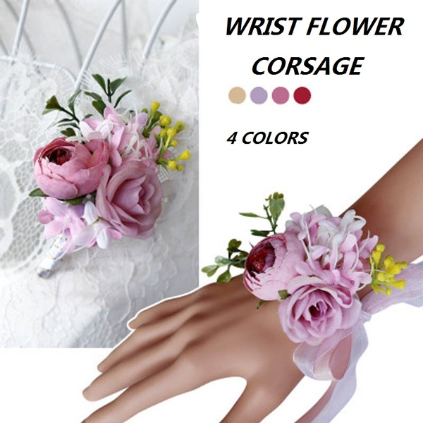 Bride Bridesmaid Wrist Flower Bracelet Artificial Rose Corsage Wedding  Supplies