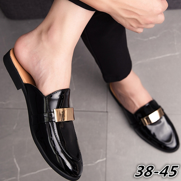 NXY Mens Fashion Dress Mules Backless Loafers Sandals Dress Shoes Smoking Slippers Black Size 6-10 
