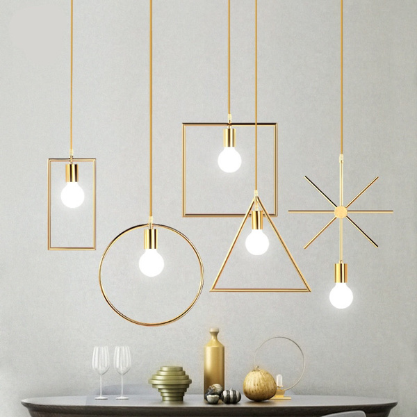 Fashion Geometric Metal Decor Indoor Hanging Edison Gold Chandelier Light Bulbs Modern Ceiling Lamps 2020 Fixtures Pendant Lights For Home Bar Cafe Wish - Gold Geometric Ceiling Light