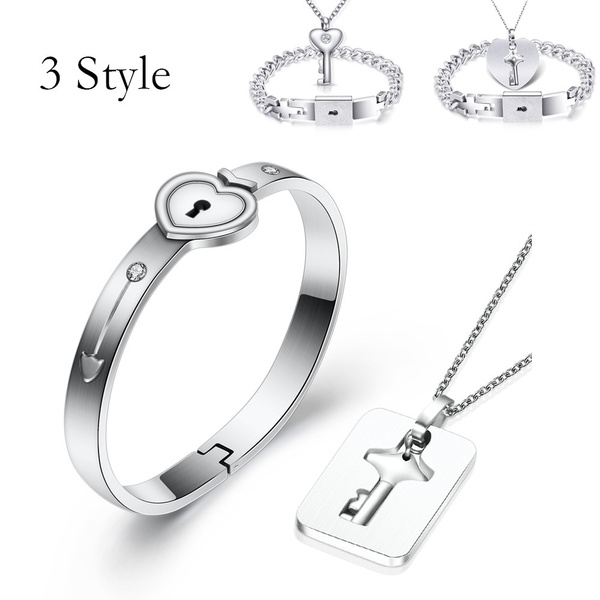 Couple Jewelry Set for Lovers Stainless Steel Love Concentric Lock