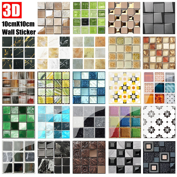 10pcs Mosaic Tile Wall Sticker PVC Waterproof Tiles Decals Kitchen Decor BF# 