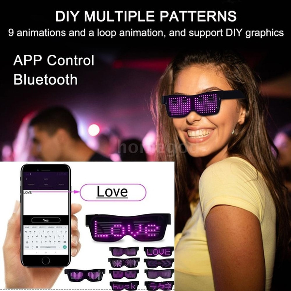 LED Glasses APP Glowing Glasses Party Rechargeable Toy Glasses Multiple  Animation Modes for Holiday Party KTV DJ Halloween Nightclub Concert