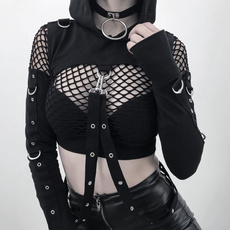 Goth, hooded, Sexy Top, Sleeve