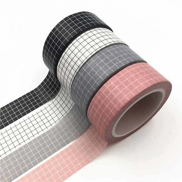 Nicedier-Tech 1pc Black and White Grid Washi Tape Japanese Paper Planner Masking Tape Adhesive Tapes Stickers Decorative Stationery Tapes