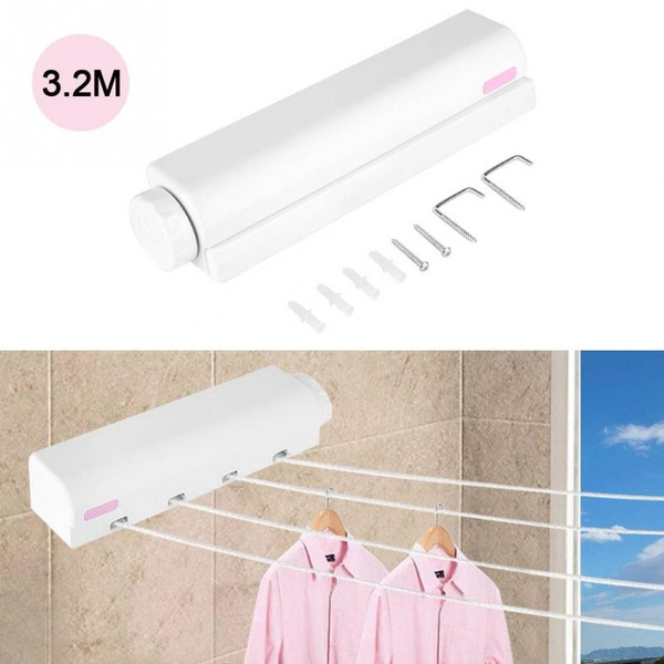 3.2m 4 Practical Home Retractable Clothes Airer Indoor Wall Mounted ...