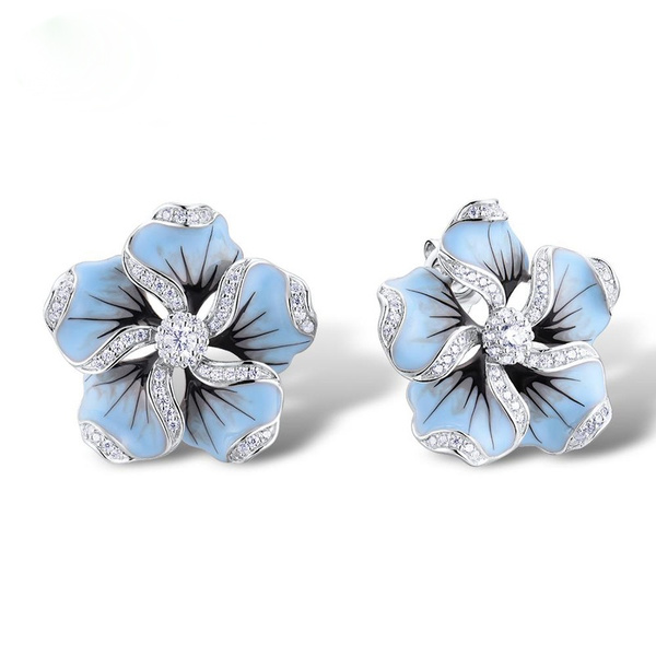 Light blue store flower earrings