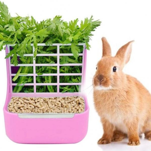High quality 2 in 1 Pet Rabbit Food Feeder Grass Shelf Bowl Dispenser