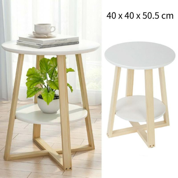 2layer 40cm Round Side Table Furniture End Accent Modern Wood Nightstand Storage Wish 2layer 40cm Round Side Table Furniture, Large Side Table With Storage