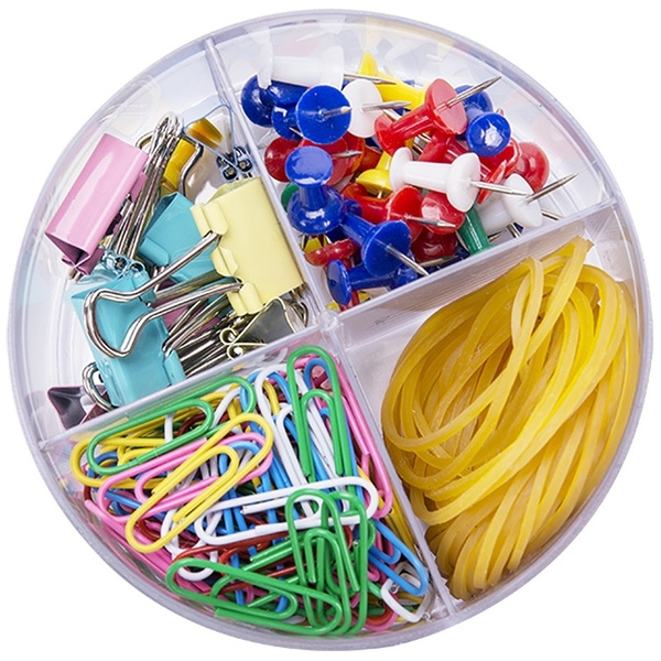 Metal Binder Clips Medium//Small etc. Page Markers Assorted Rubber Bands Paper Clips School for Home 342 Pcs Small Office Supplies Kit with Storage Container Push Pins Office