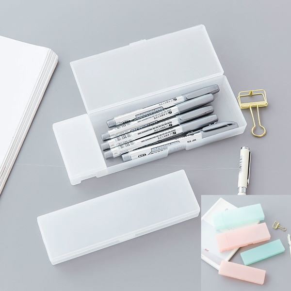 1Pc Clear Candy Color Pencil Case Box Transparent Plastic Pen Box Kids  Office School Supplies